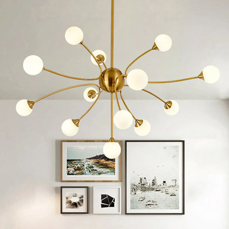 Elegant Style Ball Shade Chandelier Van metaal Multi-Head Gold Pendant Light Dining Table Hotel Gold