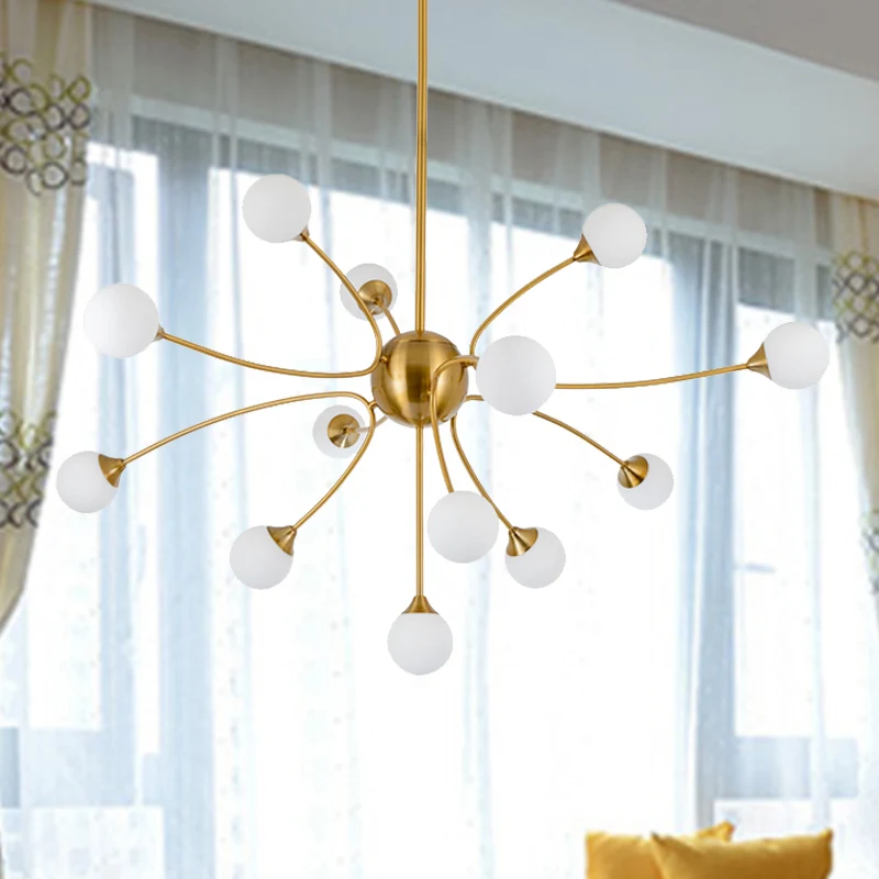 Elegant Style Ball Shade Chandelier Van metaal Multi-Head Gold Pendant Light Dining Table Hotel Gold