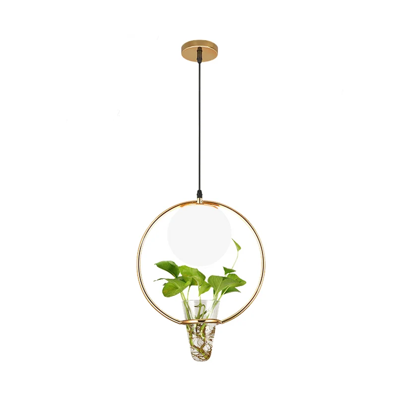 Factory Sphere hangende hanger 1 kop wit glazen plafondlamp zwart/grijs/goud met ronde/ovale kooi en plantenbeker