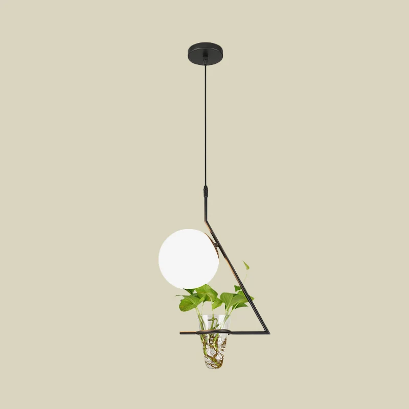 Farmhouse Ball Suspension Hanger 1 Kop Melkglas Hanglamp zwart/grijs/goud met plantenbeker