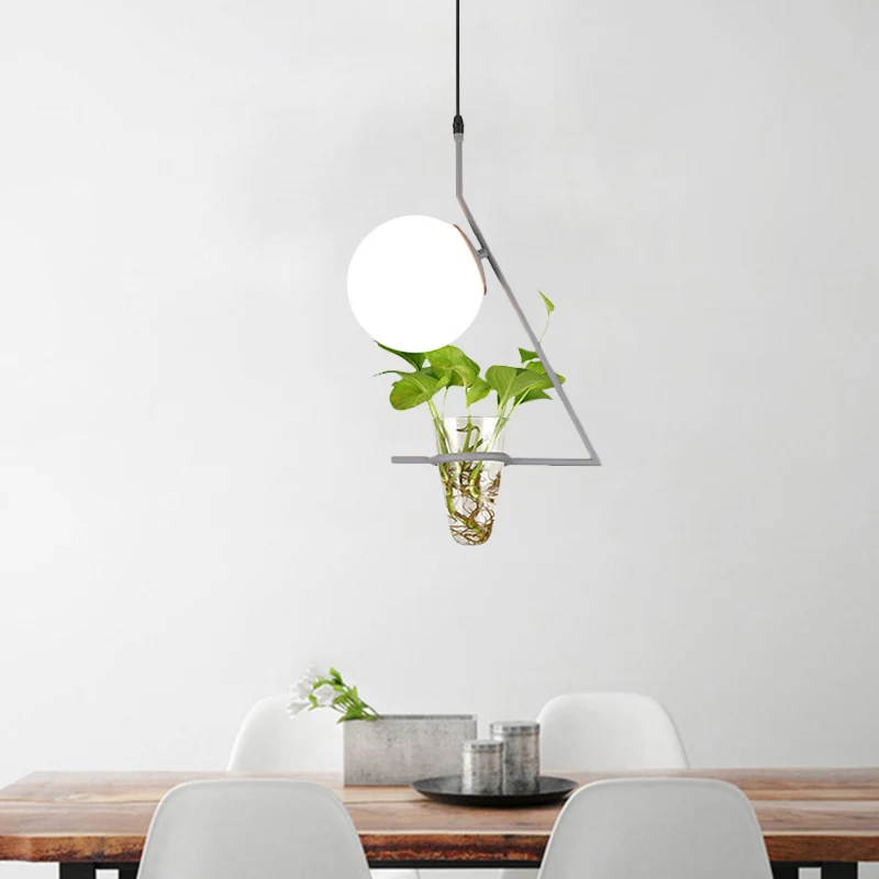 Farmhouse Ball Suspension Hanger 1 Kop Melkglas Hanglamp zwart/grijs/goud met plantenbeker