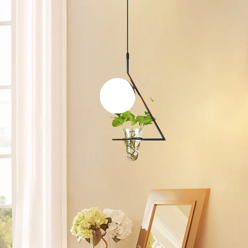 Farmhouse Ball Suspension Hanger 1 Kop Melkglas Hanglamp zwart/grijs/goud met plantenbeker