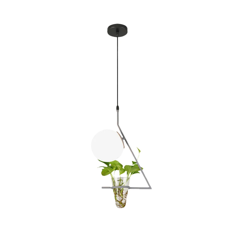 Farmhouse Ball Suspension Hanger 1 Kop Melkglas Hanglamp zwart/grijs/goud met plantenbeker
