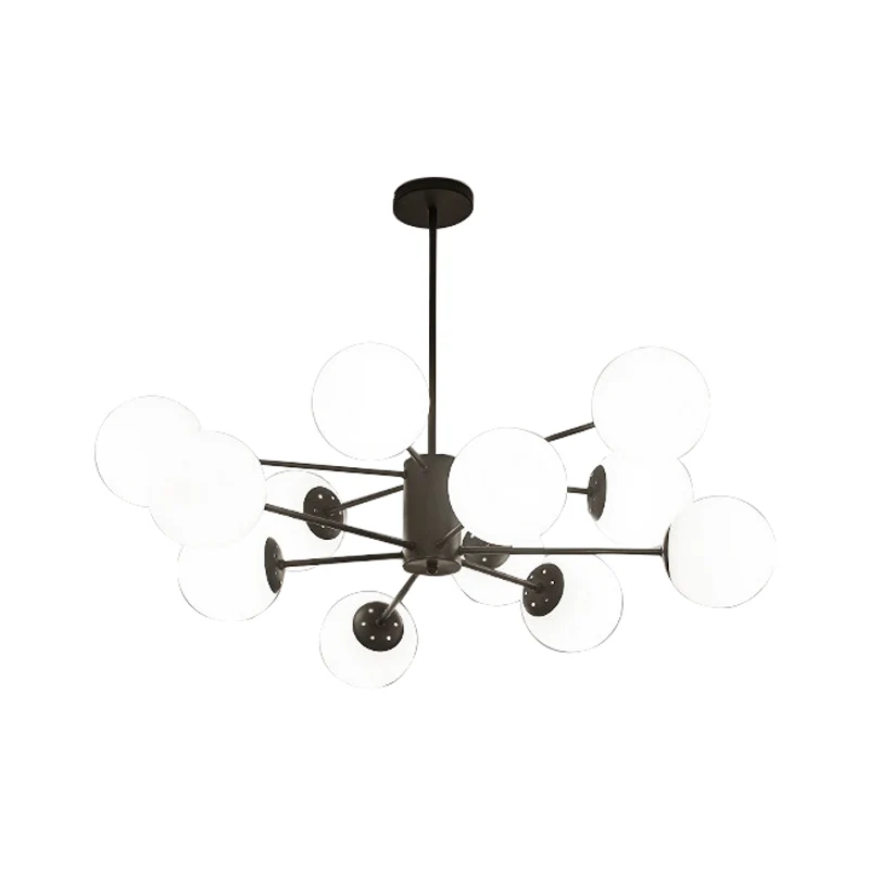 Frosted Ivoor Glass Ball Chandelier Postmodern Style Suspension Light Burst Design Black