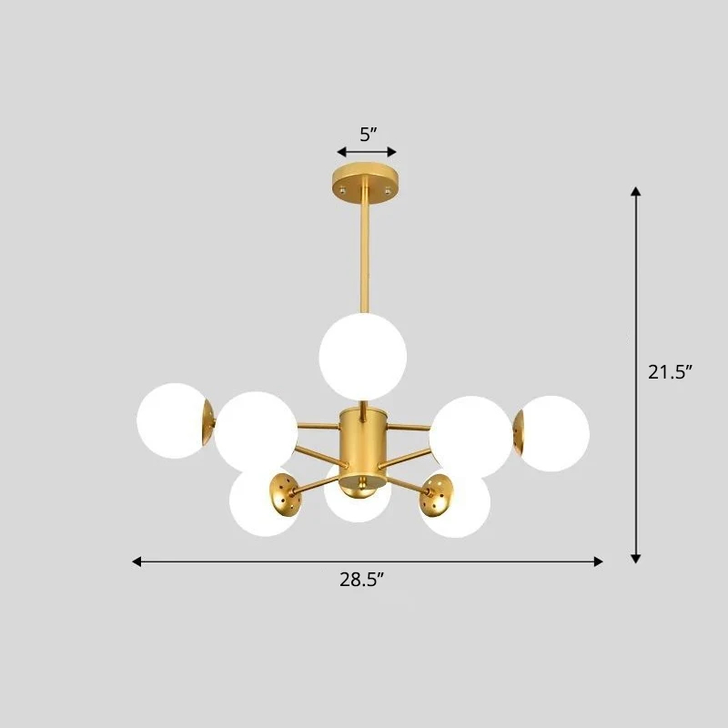 Frosted Ivoor Glass Ball Chandelier Postmodern Style Suspension Light Burst Design Black