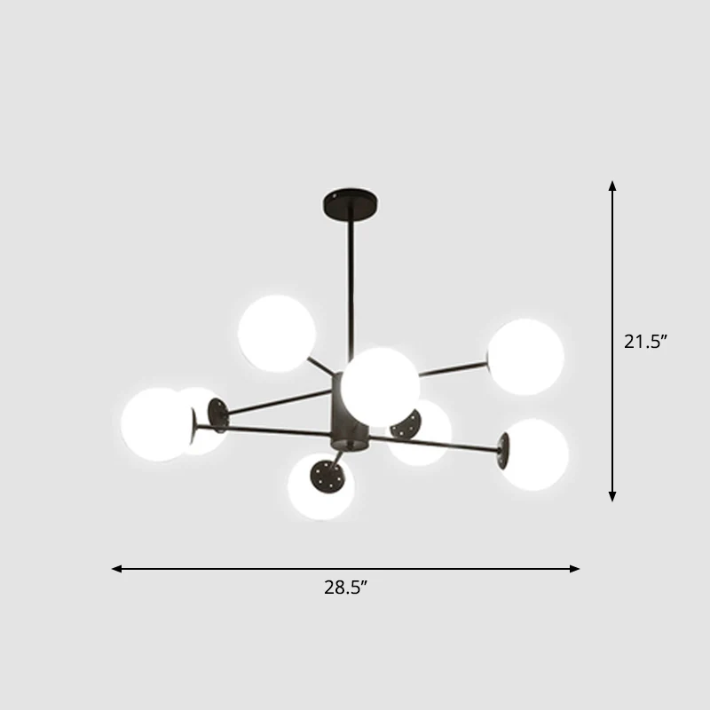 Frosted White Glaswerk Ball Chandelier Postmodern Style Suspension Light Burst Design Black