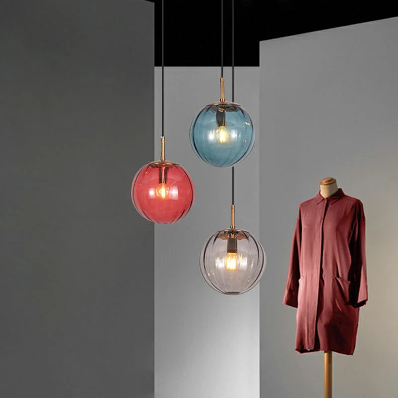 Glass Pumpkin Ball Shaped Pendant Actueel 1-Light Hanging Light Fixture Dining Room Purple