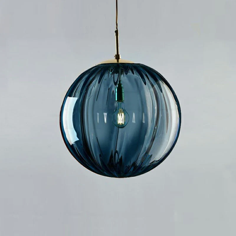 Glass Pumpkin Ball Shaped Pendant Actueel 1-Light Hanging Light Fixture Dining Room Purple