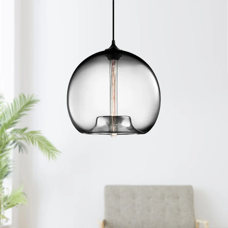Glaswerk Ball Shade Suspension Light Modern Style1 Light Red/Brown/Blue Hanging Ceiling Light Smoke
