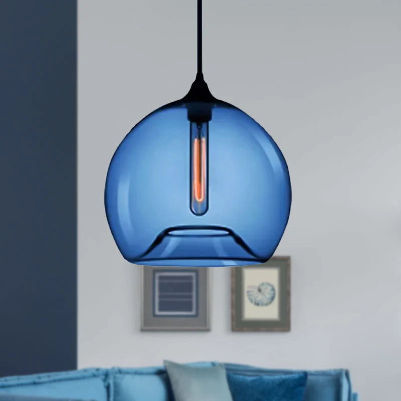 Glaswerk Ball Shade Suspension Light Modern Style1 Light Red/Brown/Blue Hanging Ceiling Light Smoke