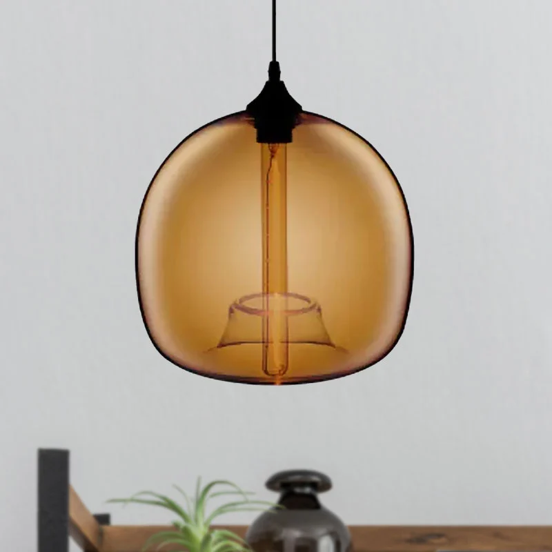 Glaswerk Ball Shade Suspension Light Modern Style1 Light Red/Brown/Blue Hanging Ceiling Light Smoke