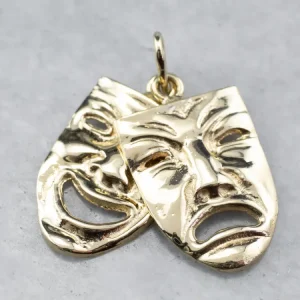 Gold Comedy and Tragedy Masks Pendant