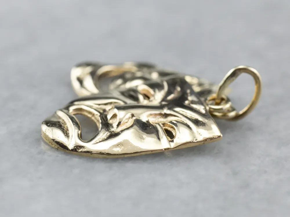 Gold Comedy and Tragedy Masks Pendant
