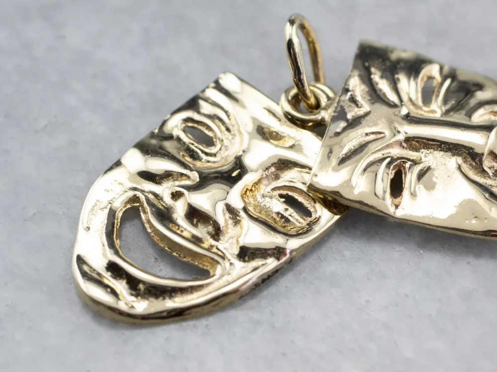 Gold Comedy and Tragedy Masks Pendant