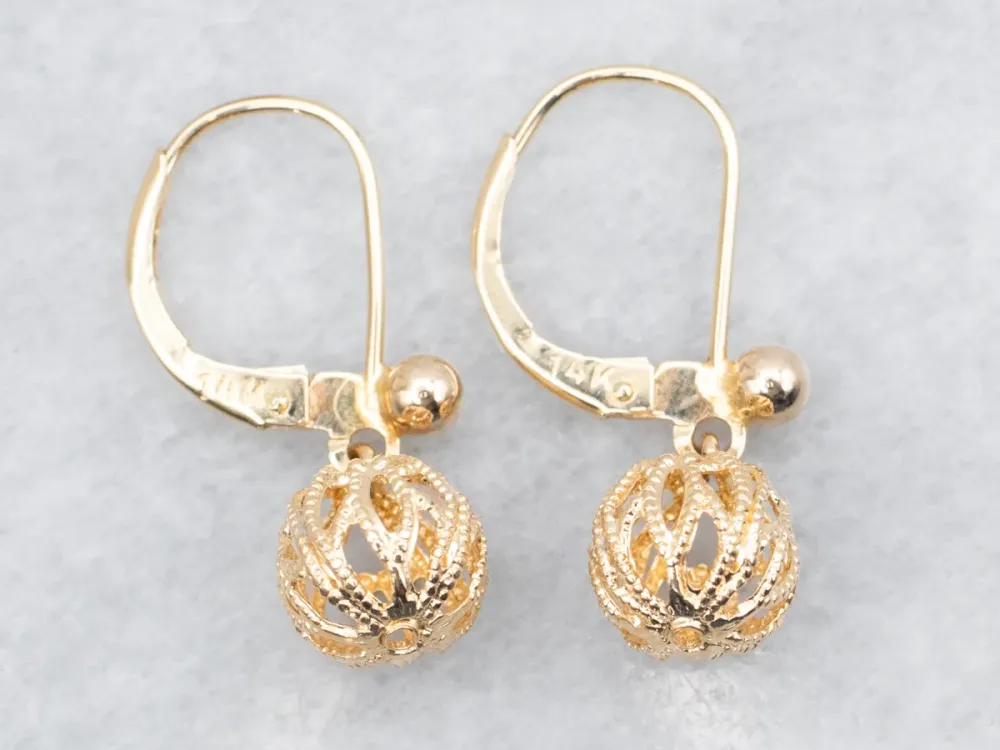 Goud Filigree Ball Drop Earrings