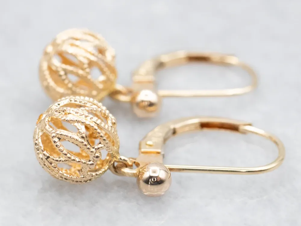 Gouden Filigree Ball Drop Earrings