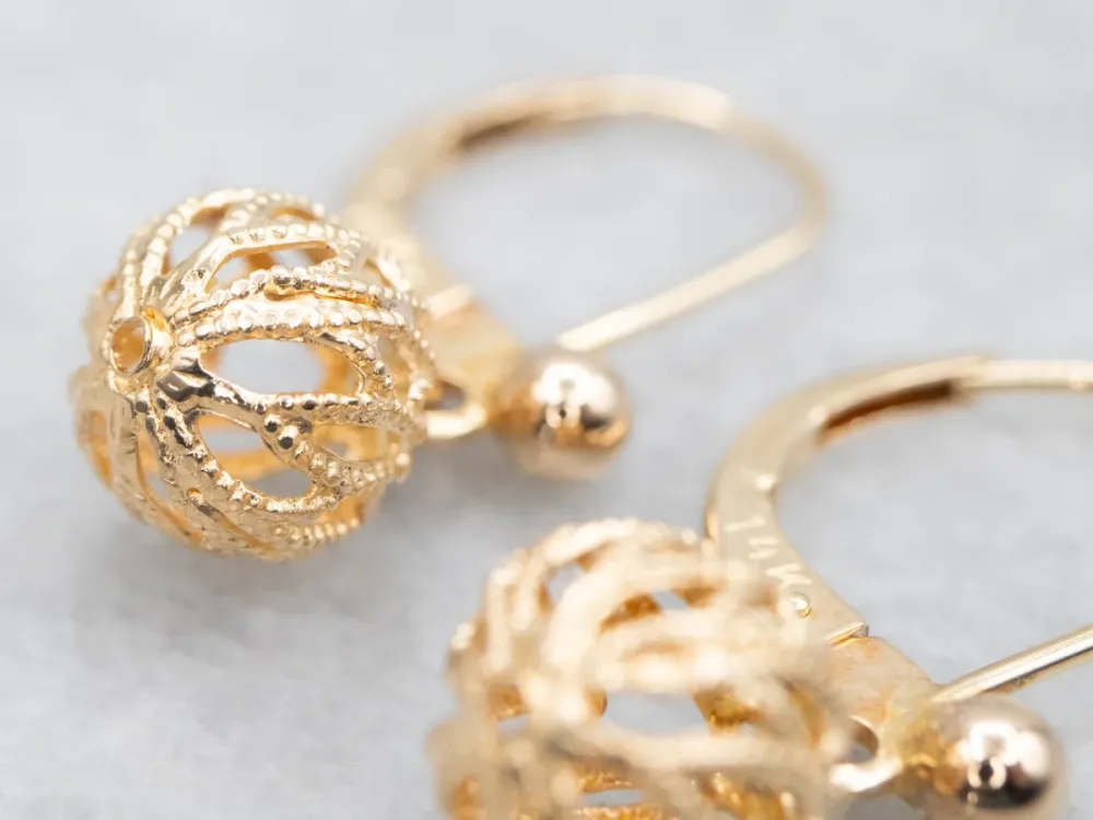 Gouden Filigree Ball Drop Earrings
