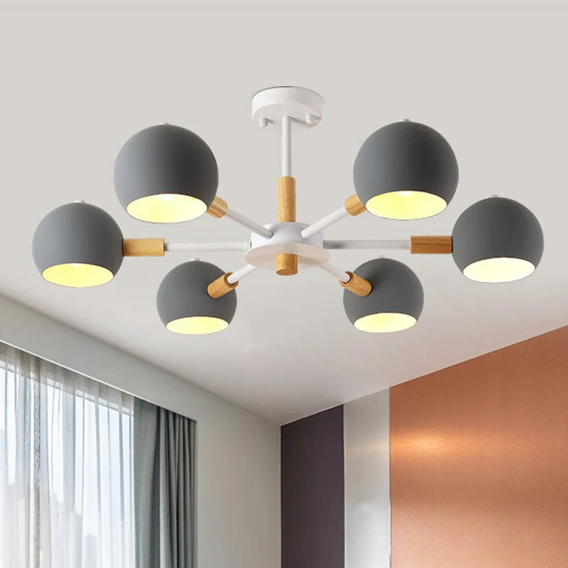 Grey/White Ball Pendant Chandelier Modernism Metalen 3/6/8 Heads Hanging Ceiling Light Living Room Grey