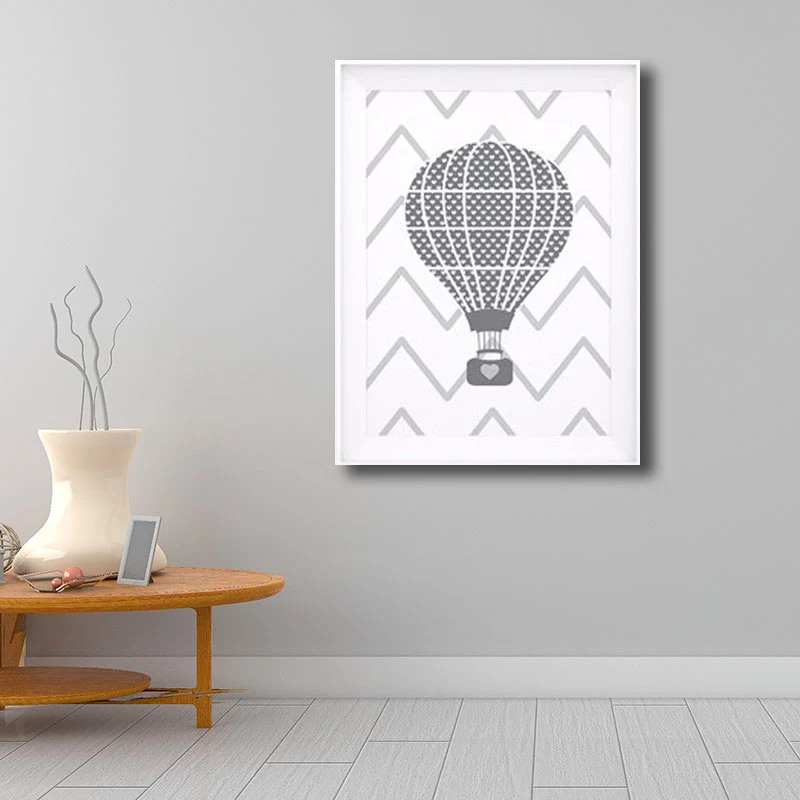 Grijze heteluchtballon schilderij decoratieve cartoon voor speelkamer zeildoek kunst aan de muur