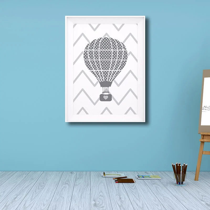 Grijze heteluchtballon schilderij decoratieve cartoon voor speelkamer zeildoek kunst aan de muur