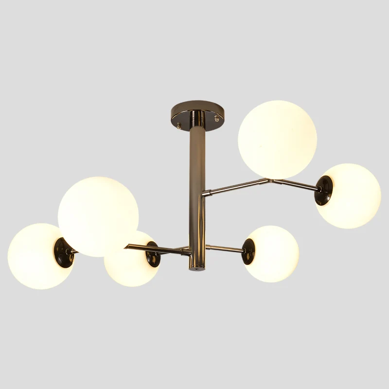 Hand-Blown Milk Glaswerk Ball Chandelier Simplicity Suspension Lighting Living Room Gold
