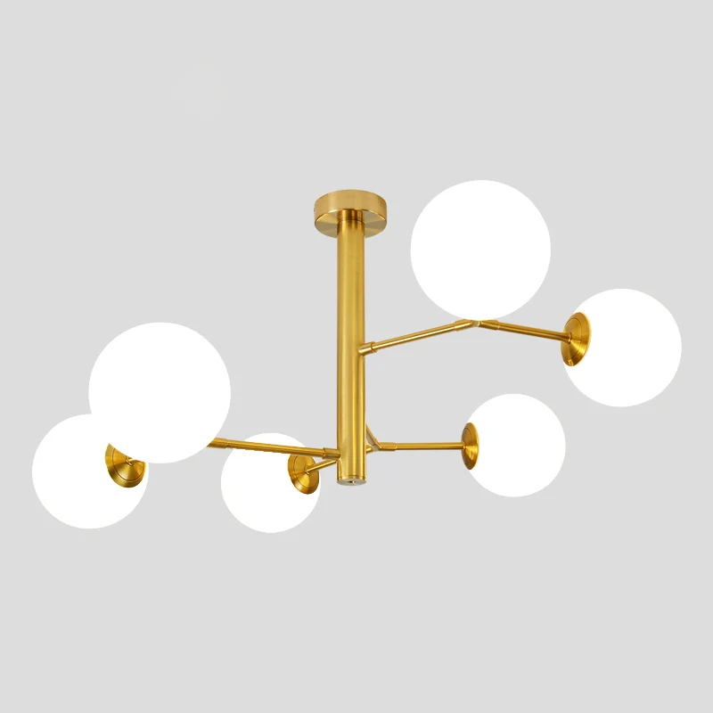 Hand-Blown Milk Glaswerk Ball Chandelier Simplicity Suspension Lighting Living Room Gold