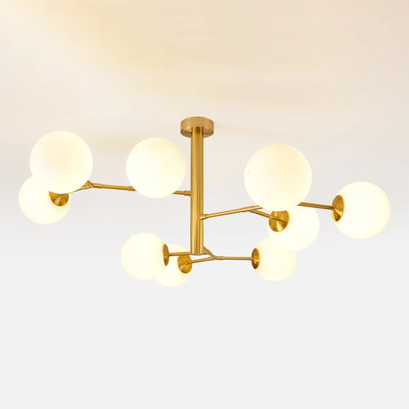 Hand-Blown Milk Glaswerk Ball Chandelier Simplicity Suspension Lighting Living Room Gold