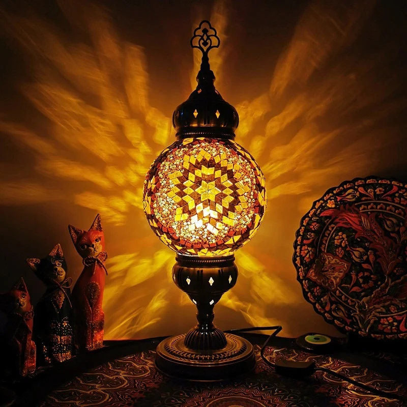 Handcrafted Art Glaswerk Ball Desk Lamp Vintage 1 Head Living Room Nightstand Light White/Beige/Yellow Light