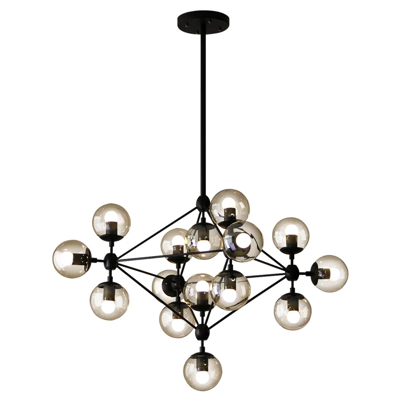 Helder Glass Ball Chandelier Lighting Loft Style Bedroom Hanging Light Fixture Black Black