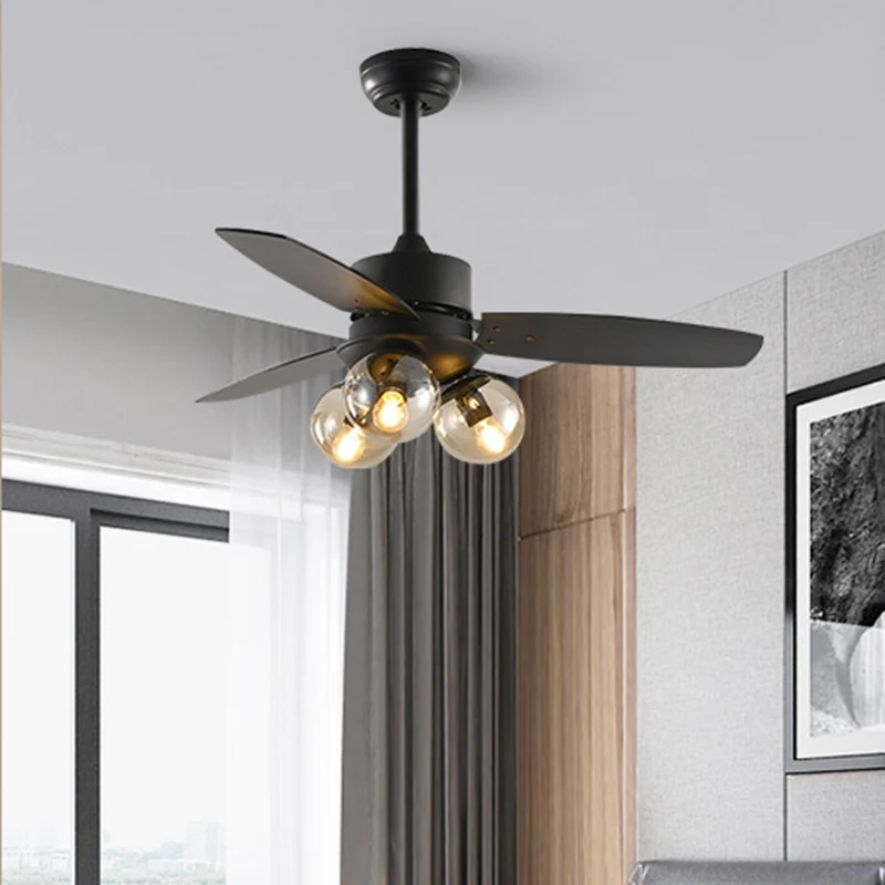 3 koppen bal semi-inbouwverlichting industrieel wit/zwart stralend glas 3 bladen hangende ventilatorlamp voor restaurant,...