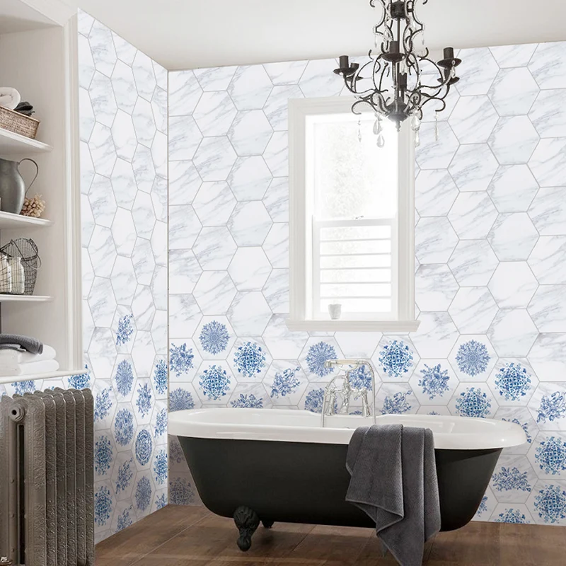 Lichte kleur bloembloesem behangpaneel Schil en plak wanddecoratie voor badkamer