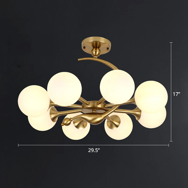 Messing afwerking bal hanglamp postmodernisme glazen kroonluchter zacht voor woonkamer