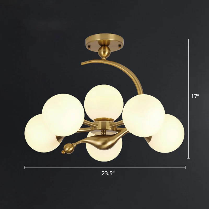Messing afwerking bal hanglamp postmodernisme glazen kroonluchter zacht voor woonkamer