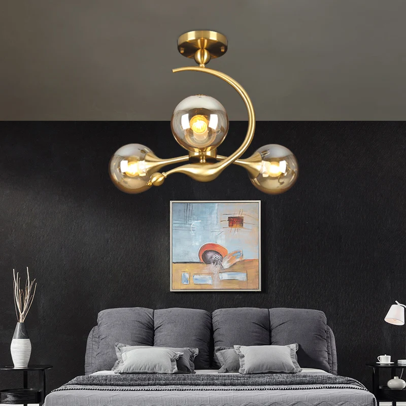 Messing afwerking bal hanglamp postmodernisme glazen kroonluchter zacht voor woonkamer