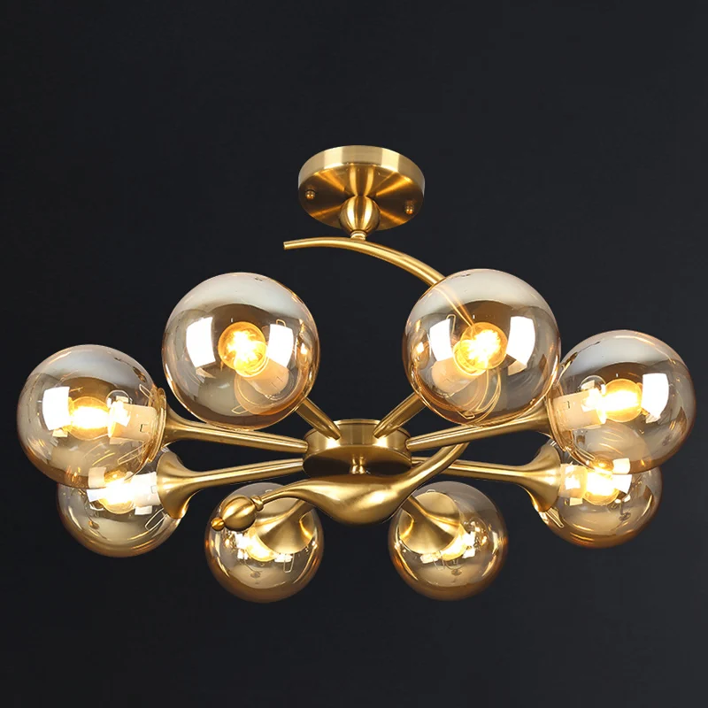 Messing afwerking bal hanglamp postmodernisme glazen kroonluchter zacht voor woonkamer