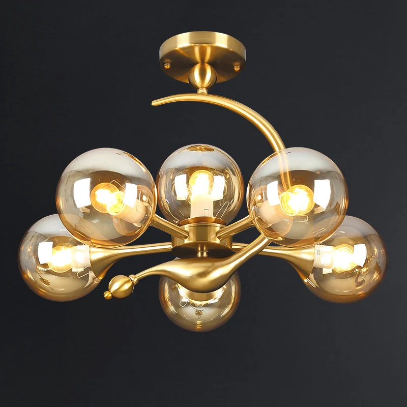 Messing afwerking bal hanglamp postmodernisme glazen kroonluchter zacht voor woonkamer