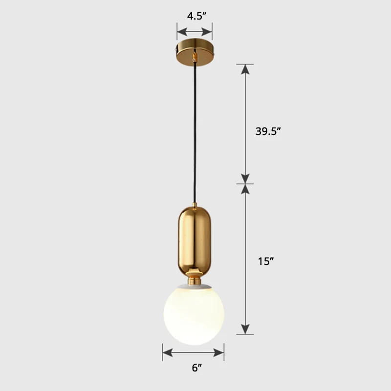 Milky Glaswerk Ball Suspension Lamp Simplicity 1-Bulb Pendant Lighting Fixture Living Room Gold