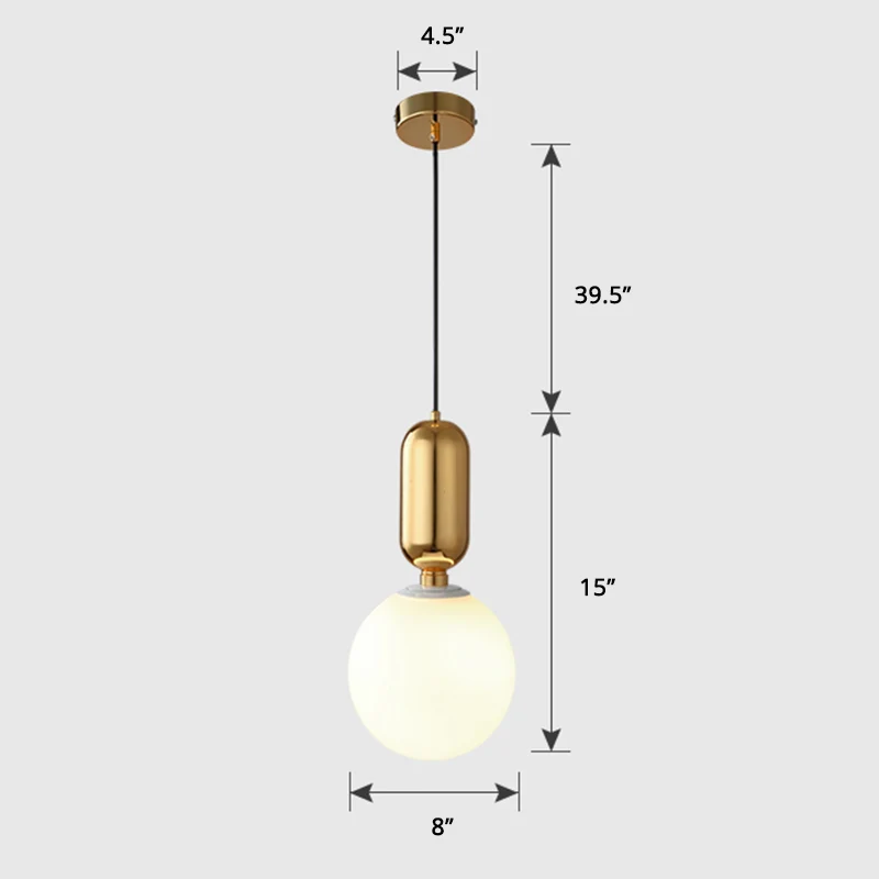Milky Glaswerk Ball Suspension Lamp Simplicity 1-Bulb Pendant Lighting Fixture Living Room Gold