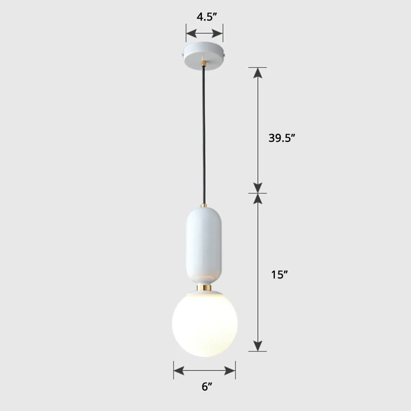 Milky Glaswerk Ball Suspension Lamp Simplicity 1-Bulb Pendant Lighting Fixture Living Room Gold
