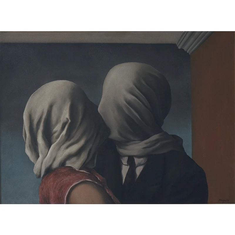 Non-Woven Ruim Grey Murals Surreal Masked Lover Kissing Pattern Wall Art, Made to Measure Red