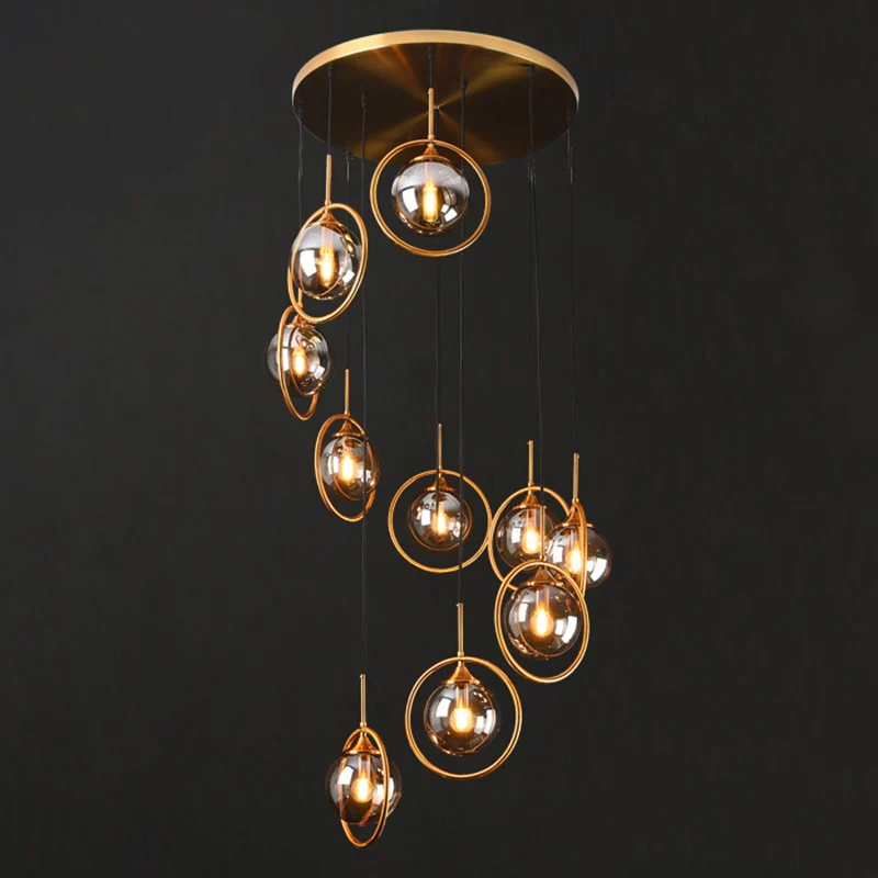 Nordic Style Spiral Ball Hanging Lighting Glass Staircase Meervoudig Light Pendant Amber