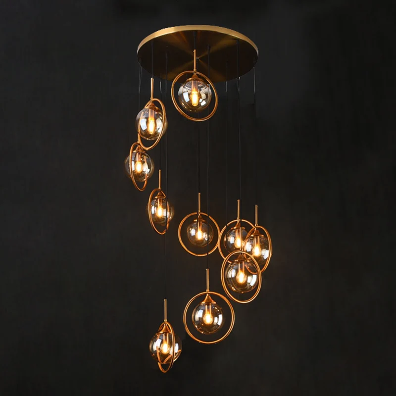 Nordic Style Spiral Ball Hanging Lighting Glass Staircase Meervoudig Light Pendant Amber