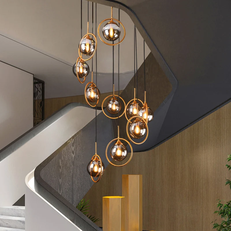 Nordic Style Spiral Ball Hanging Lighting Glass Staircase Meervoudig Light Pendant Amber