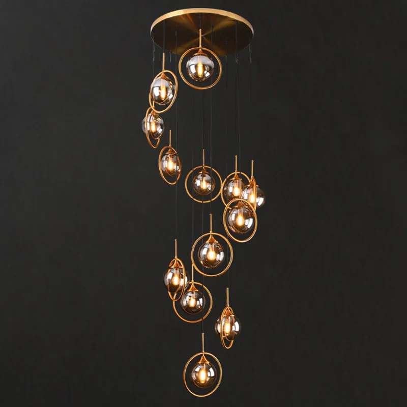 Nordic Style Spiral Ball Hanging Lighting Glass Staircase Meervoudig Light Pendant Amber