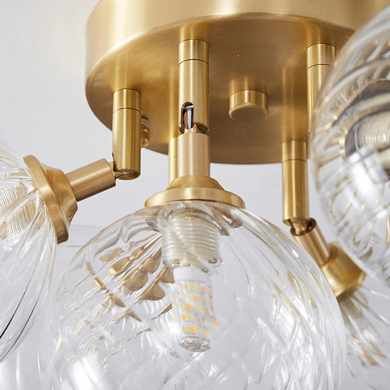 Postmoderne bal semi-gemonteerde verlichting, schitterend gedraaid glas, eetkamer verzonken plafondlamp messing