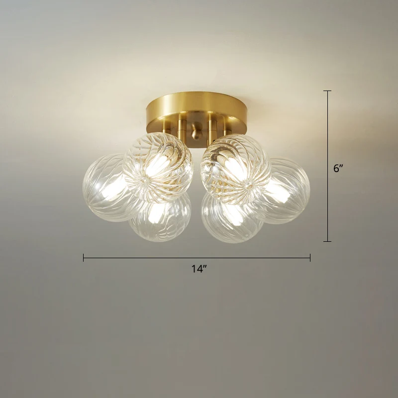 Postmoderne bal semi-gemonteerde verlichting, schitterend gedraaid glas, eetkamer verzonken plafondlamp messing