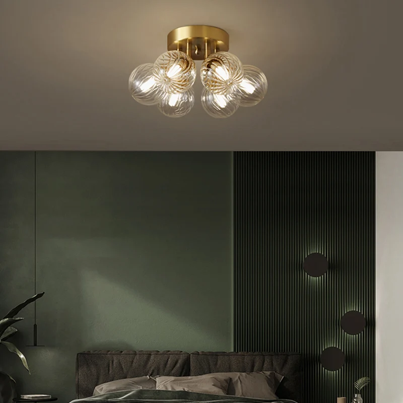 Postmoderne bal semi-gemonteerde verlichting, schitterend gedraaid glas, eetkamer verzonken plafondlamp messing