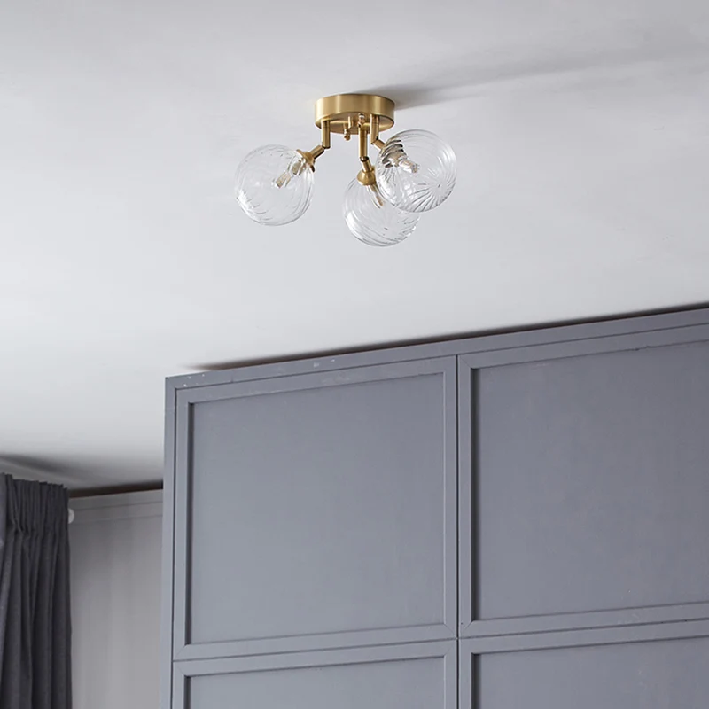 Postmoderne bal semi-gemonteerde verlichting, stralend gedraaid glas, eetkamer verzonken plafondlamp messing