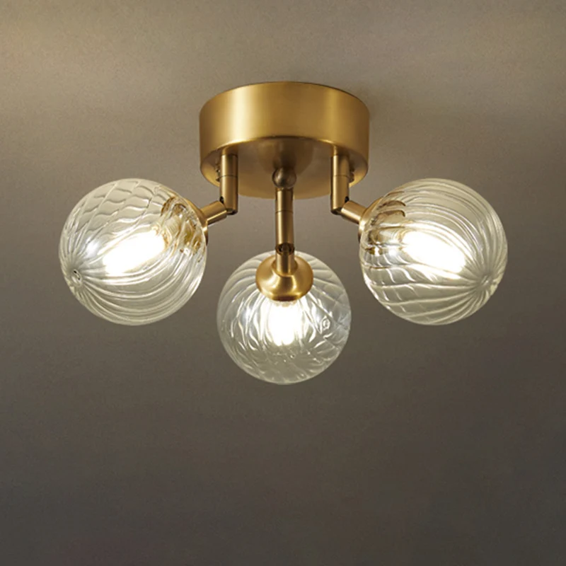 Postmoderne bal semi-gemonteerde verlichting, stralend gedraaid glas, eetkamer verzonken plafondlamp messing