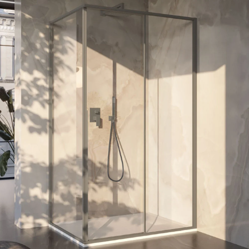 Rectangular shower enclosure 80x120 6 mm crystal and minimal aluminium profile Dove color. Right version
